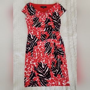 Nine West Women's Stretchy Sheath Dress Size 8 Animal Print  Red Black P…